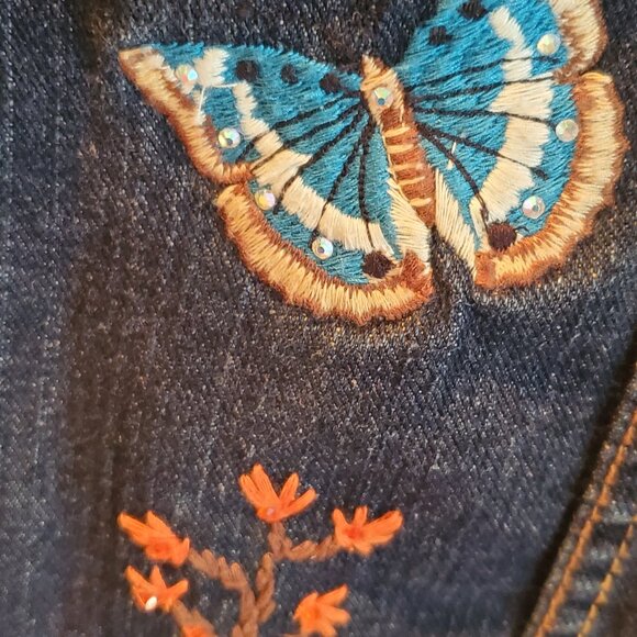 GAP JEAN JACKET EMBROIDERED AND CUSTOM DESIGNED WITH RHINESTONES SIZE M - Picture 4 of 16